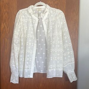 Sezane Eyelet Button-Up Blouse